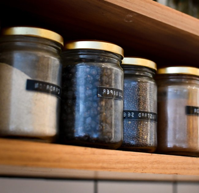 Open pantry with jars